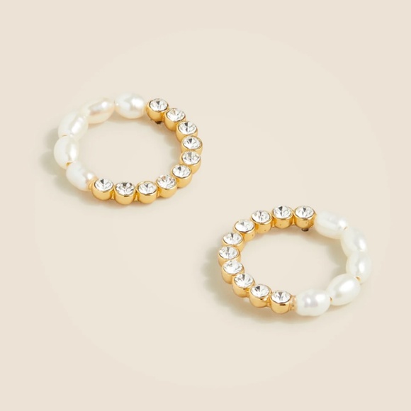 New JCREW Circle Pearl Stud Earrings $49 BO823 - Picture 1 of 4